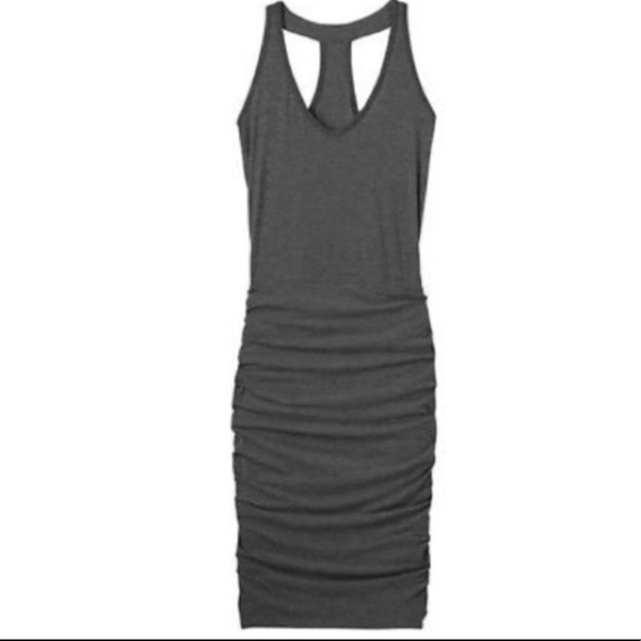 {ATHLETA} Gray Tee Racerback Ruched Dress Medium - Picture 3 of 9